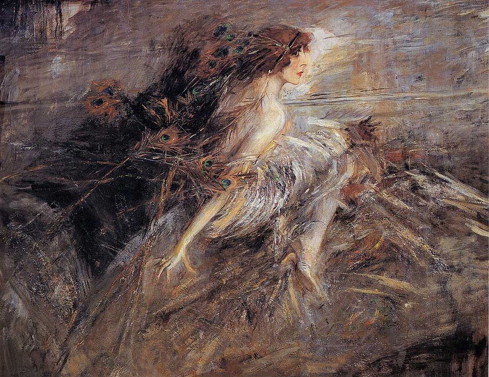La Marchesa Luisa Casati con penne di pavone – Opera di Luigi Boldini